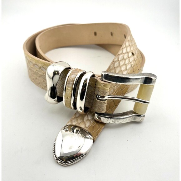 Vtg STREETS AHEAD LA Women\'s S Beige Leather Snake Embossed BELT Silver Buckle main image 4